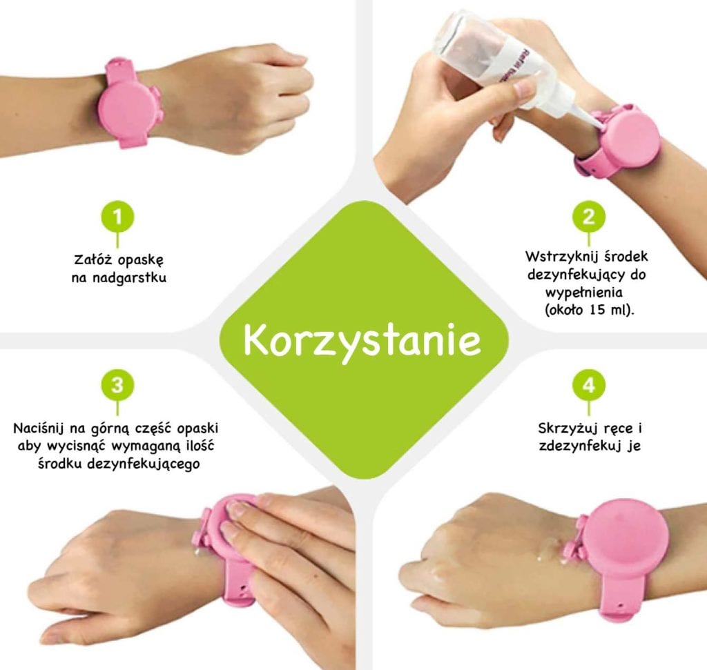 Opaska na rękę z dozownikiem na płyn do dezynfekcji rąk z Twoim logo